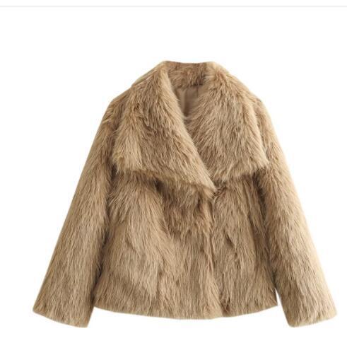 Women's Winter Plush Coat – Warm Thick Fluffy Lapel Jacket, Casual Long Sleeve Outerwear