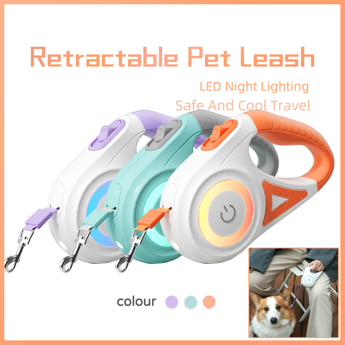 Retractable Dog Leash with Collar – Auto Lock Pet Lead with Spotlight for Small & Medium Dogs
