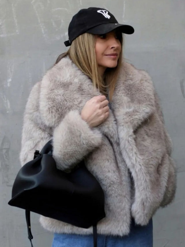 Women's Winter Plush Coat – Warm Thick Fluffy Lapel Jacket, Casual Long Sleeve Outerwear