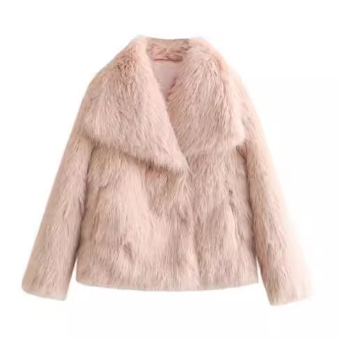 Women's Winter Plush Coat – Warm Thick Fluffy Lapel Jacket, Casual Long Sleeve Outerwear
