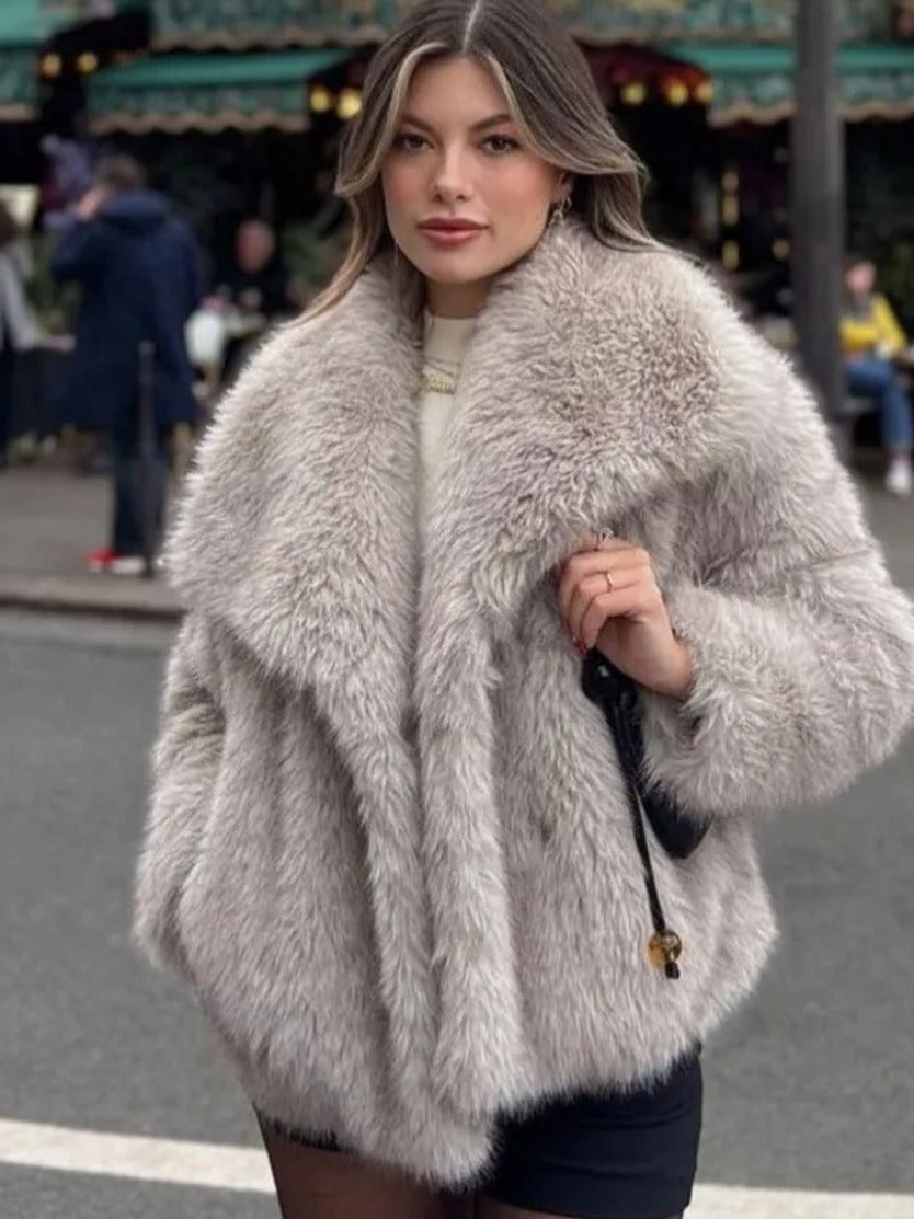 Women's Winter Plush Coat – Warm Thick Fluffy Lapel Jacket, Casual Long Sleeve Outerwear