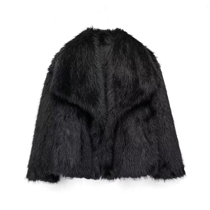 Women's Winter Plush Coat – Warm Thick Fluffy Lapel Jacket, Casual Long Sleeve Outerwear
