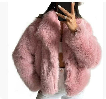 Women's Winter Plush Coat – Warm Thick Fluffy Lapel Jacket, Casual Long Sleeve Outerwear