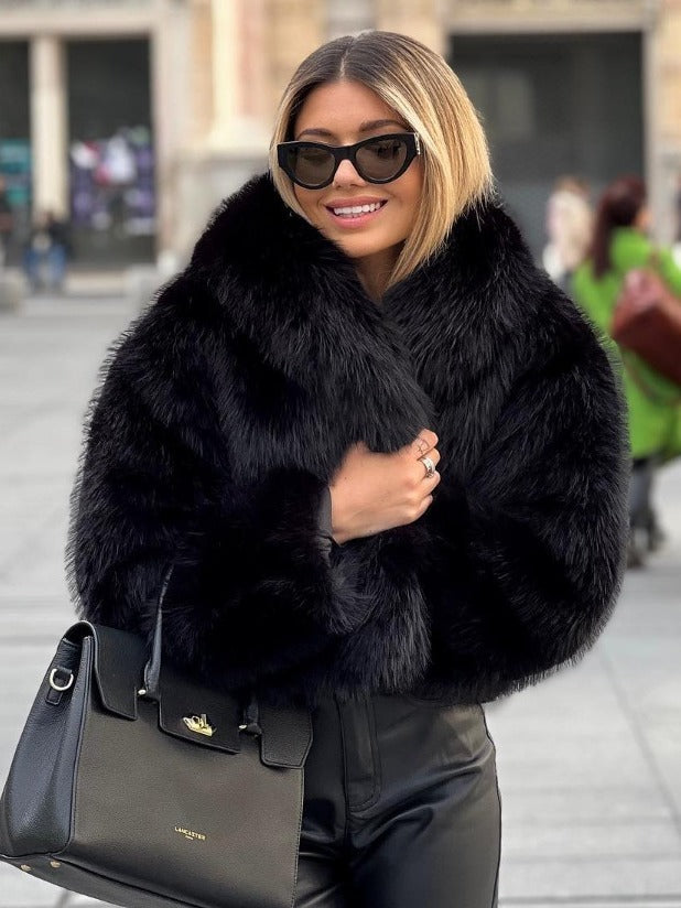 Women's Winter Plush Coat – Warm Thick Fluffy Lapel Jacket, Casual Long Sleeve Outerwear