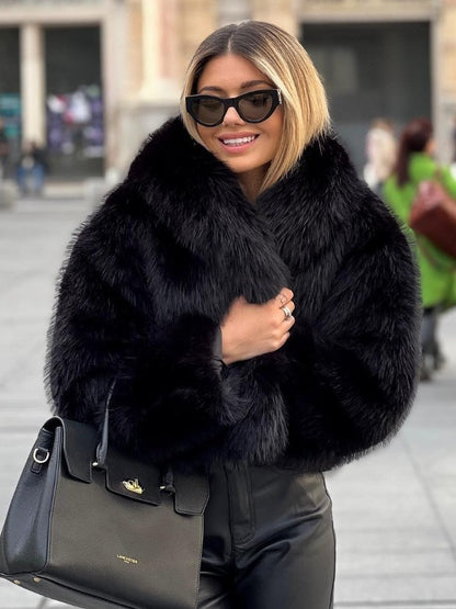 Women's Winter Plush Coat – Warm Thick Fluffy Lapel Jacket, Casual Long Sleeve Outerwear