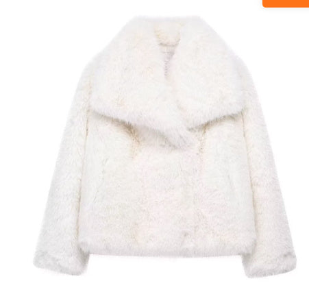Women's Winter Plush Coat – Warm Thick Fluffy Lapel Jacket, Casual Long Sleeve Outerwear