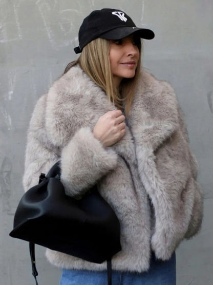 Women's Winter Plush Coat – Warm Thick Fluffy Lapel Jacket, Casual Long Sleeve Outerwear