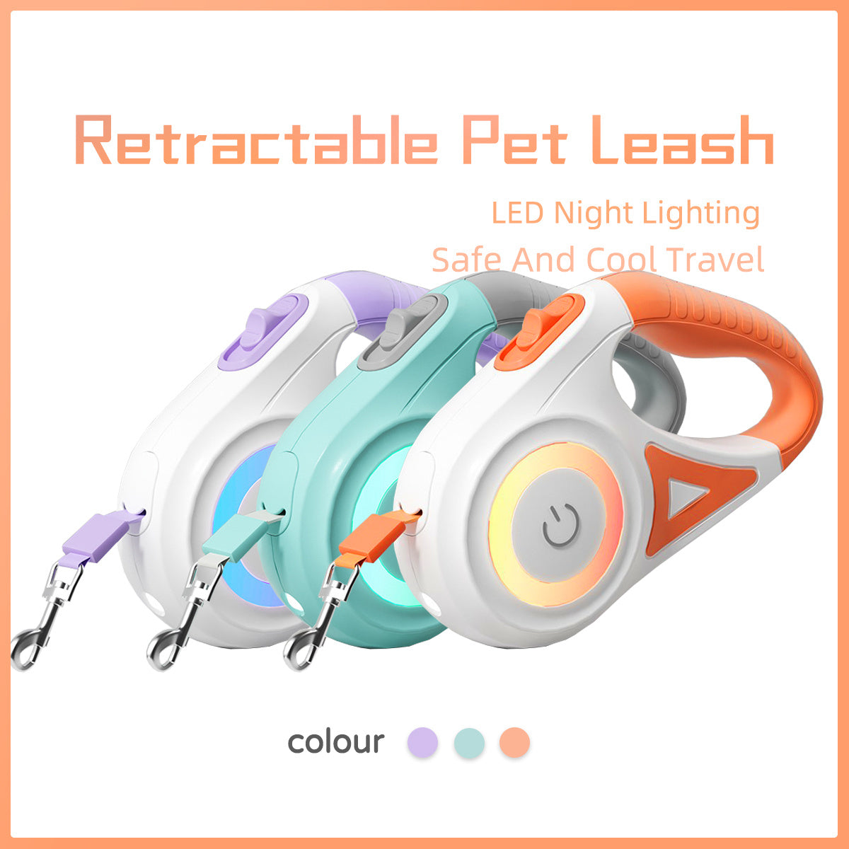 Retractable Dog Leash with Collar – Auto Lock Pet Lead with Spotlight for Small & Medium Dogs