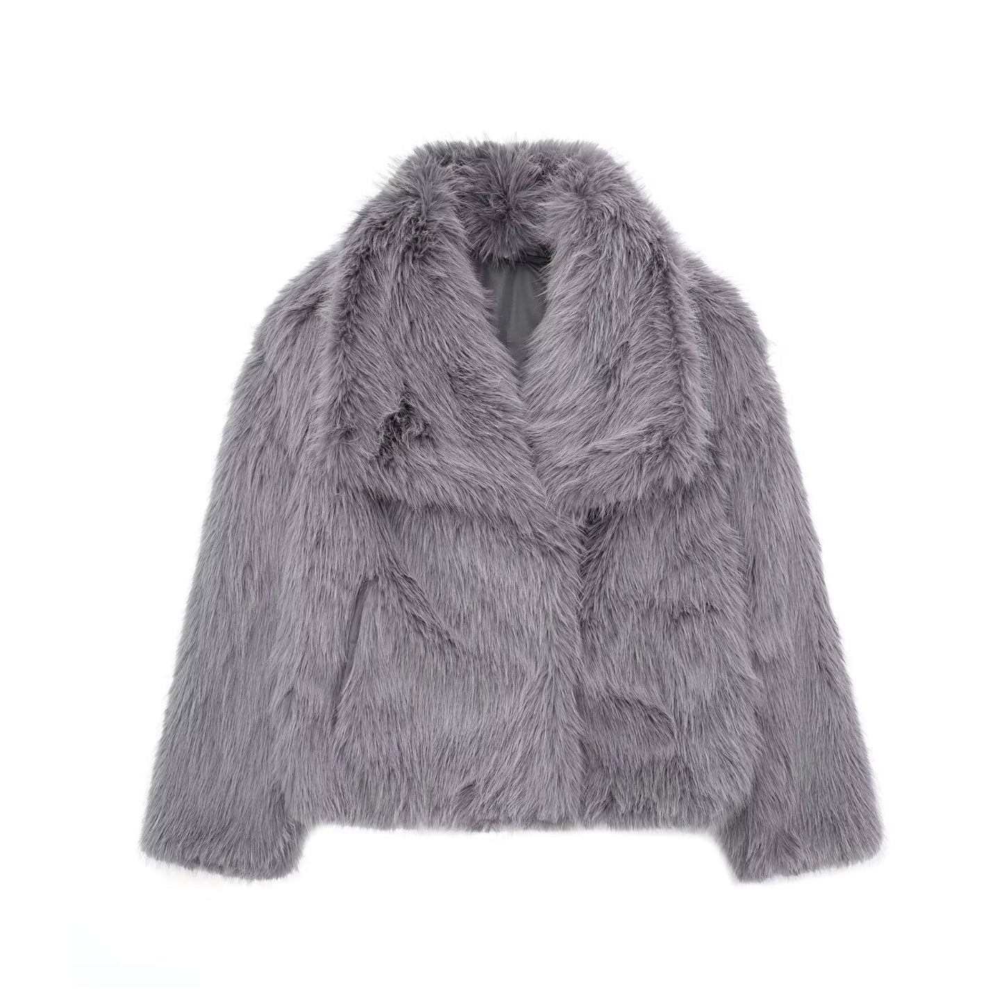 Women's Winter Plush Coat – Warm Thick Fluffy Lapel Jacket, Casual Long Sleeve Outerwear