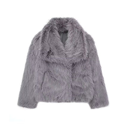 Women's Winter Plush Coat – Warm Thick Fluffy Lapel Jacket, Casual Long Sleeve Outerwear