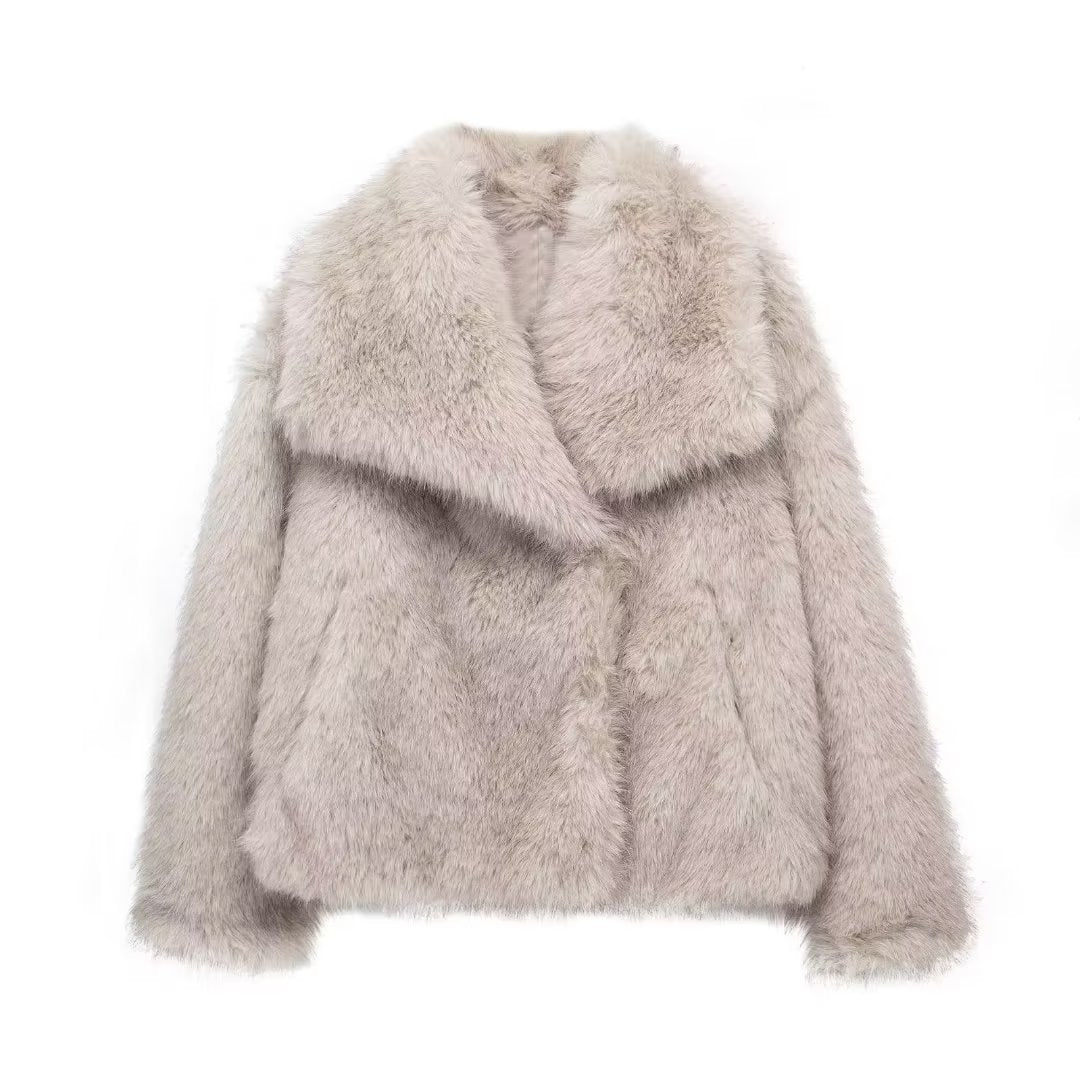Women's Winter Plush Coat – Warm Thick Fluffy Lapel Jacket, Casual Long Sleeve Outerwear